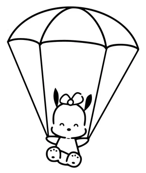 Pochamii com paraquedas, easy Pochamii coloring page, free printable