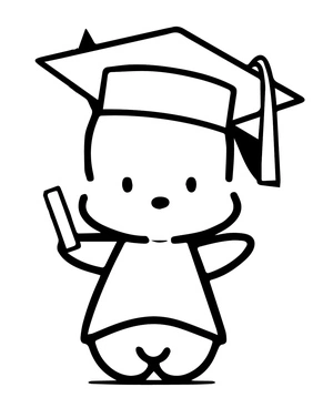 Professor Pochamii com chapéu de formatura, fácil página para colorir Pochamii, para imprimir grátis