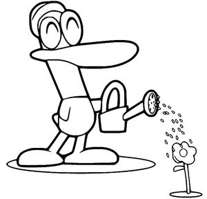 Pato regando uma flor