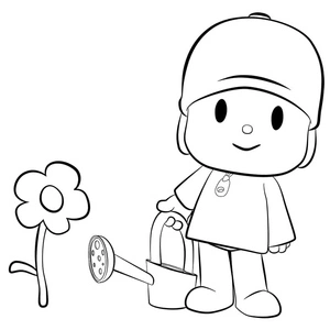 Página para Colorir Pocoyo com uma Flor