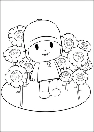 Página para Colorir Pocoyo com Flores