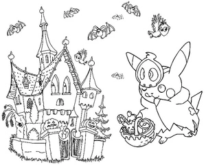 Página para Colorir Pikachu Pokémon Adorável de Halloween