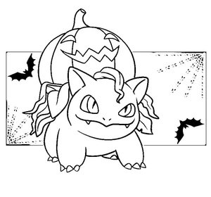 Página para Colorir Bulbasaur Pokémon de Halloween