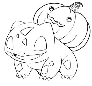 Página para Colorir Página de colorir de Bulbasaur com tema de Halloween