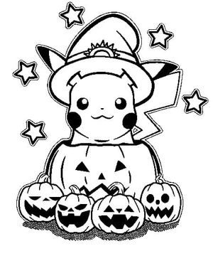 Página para Colorir Pikachu fofo com tema de Halloween