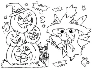 Página para Colorir Pikachu Pokémon de Halloween