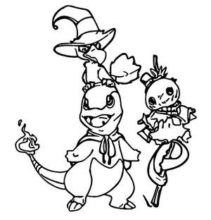 Página para Colorir Página para colorir do Charmander Pokémon com tema de Halloween