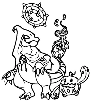 Página para Colorir Pokémon Charmeleon com tema de Halloween