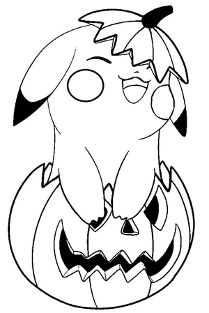 Página para Colorir Página de Colorir de Pikachu e Abóbora de Halloween
