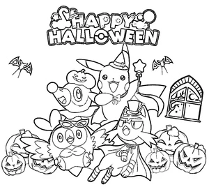 Página para Colorir Celebração de Halloween Pokémon