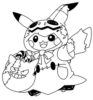 Página para Colorir Pikachu Temático de Halloween para Imprimir