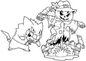 Página para Colorir Pikachu Pokémon Assustador Halloween