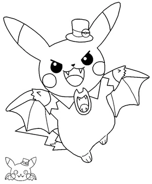 Página para Colorir Pikachu Vampiro para o Halloween