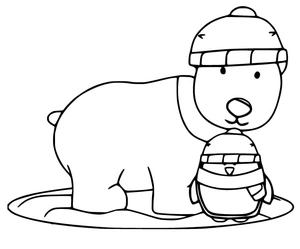 Página para Colorir Urso Polar e Pinguim Fofos