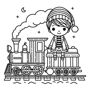 Criança no trem, fácil expresso polar coloring page, free printable