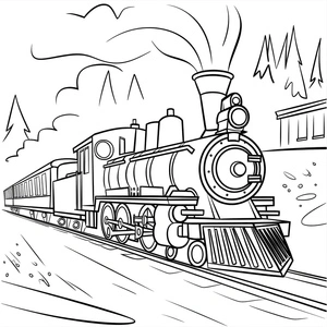 Trem do Expresso Polar, página para colorir detalhada, imprimível grátis