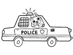 Página para Colorir Motorista Adorável de Carro de Polícia Urso