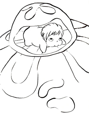 Página para Colorir Ponyo e a Água-viva