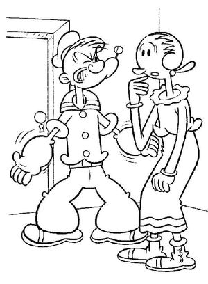Página para Colorir Aventura Colorida de Olive Oyl e Popeye