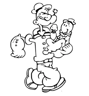 Página para Colorir Popeye e Swee'Pea