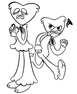 Página para Colorir Kissy Missy e Huggy Wuggy de Poppy Playtime