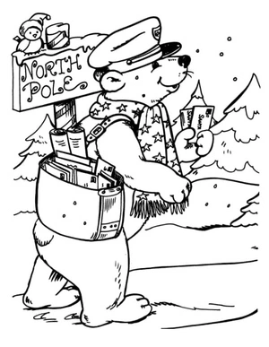 Página para Colorir Ursinho Ártico Carteiro