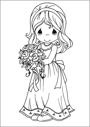 Página para Colorir Noiva em Precious Moments