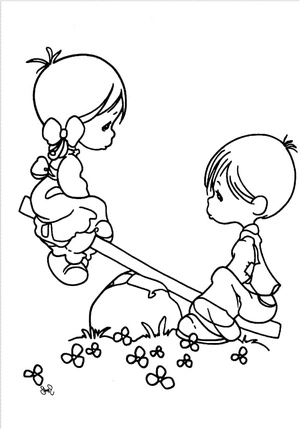 Página para Colorir Momentos Doces Menina e Menino