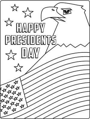 Página para Colorir Celebração do Dia dos Presidentes com uma Águia e a Bandeira Americana