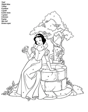 Página para Colorir Colorir por Número com a Princesa Branca de Neve