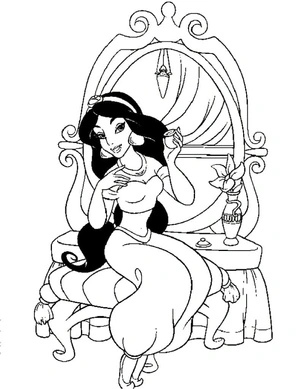 Jasmine se penteia, página para colorir detalhada de Princesa Jasmine, impressão gratuita