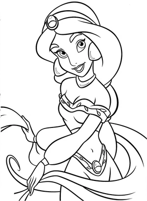 Princesa Jasmine sorrindo, página para colorir média de Princesa Jasmine, imprimível grátis