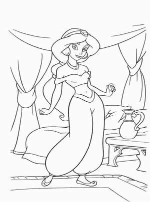 Jasmim sorrindo, página para colorir média da Princesa Jasmine, impressão gratuita