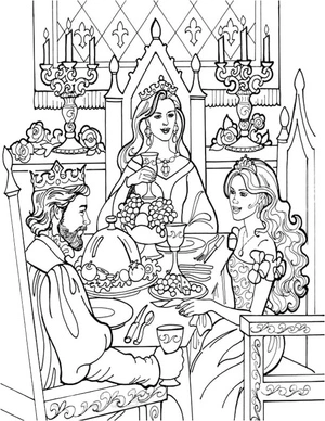Página para Colorir Rei e Rainha com a Princesa Leonora