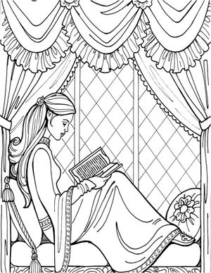 Página para Colorir Princesa Leonora Lendo um Livro