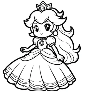 Página para Colorir Princesa Peach em estilo Kawaii