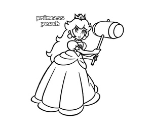 Princesa Peach empunhando um martelo