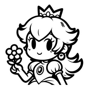Página para Colorir Princesa Peach com uma Flor