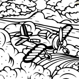 Página para Colorir Avião com Hélice Voando no Céu