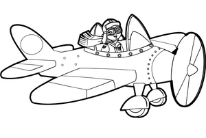 Página para Colorir Jovem Aviador em Aeronave com Hélice