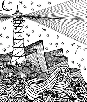 Página para Colorir Farol Psicodélico