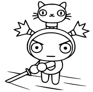 Garu e Mio em pose de combate, fácil página para colorir Pucca, gratuita para imprimir