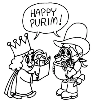 Página para Colorir Celebrações Alegres de Purim com Crianças