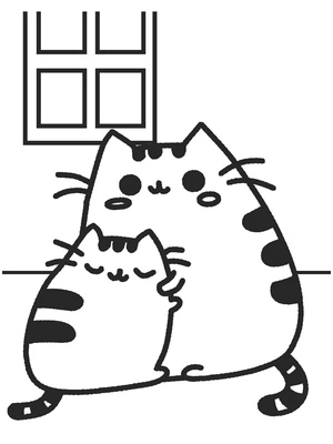 Página para Colorir Pusheen dando Abraços