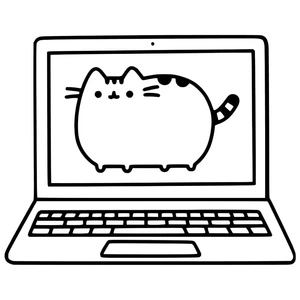 Página para Colorir Pusheen usando um laptop