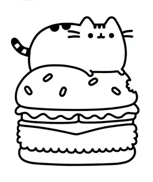 Pusheen com um Hambúrguer