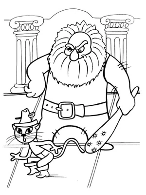 Página para Colorir O Gato de Botas e o Ogro