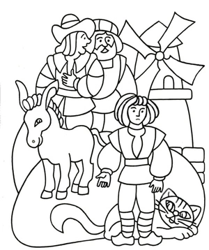 Página para Colorir O Gato e o Burro em Frente ao Moinho