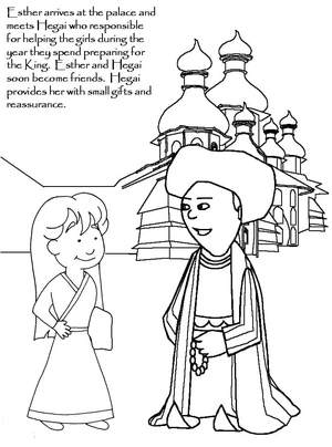 Página para Colorir Esther e Hegai