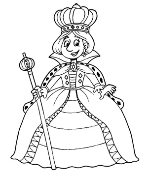 Página para Colorir Rainha Feliz Desenho Animado